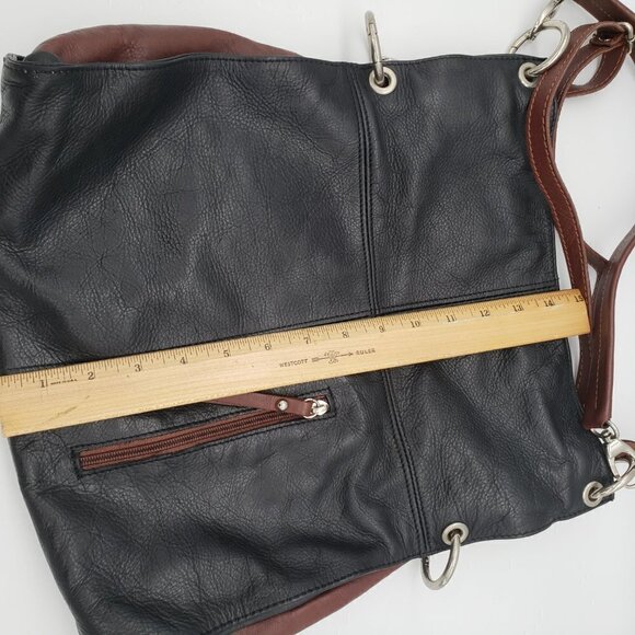 Crossbody Hobo 2 in 1 BORSE in PELLE Made in Italy Purse Bag Black Brown Leather - Picture 11 of 14
